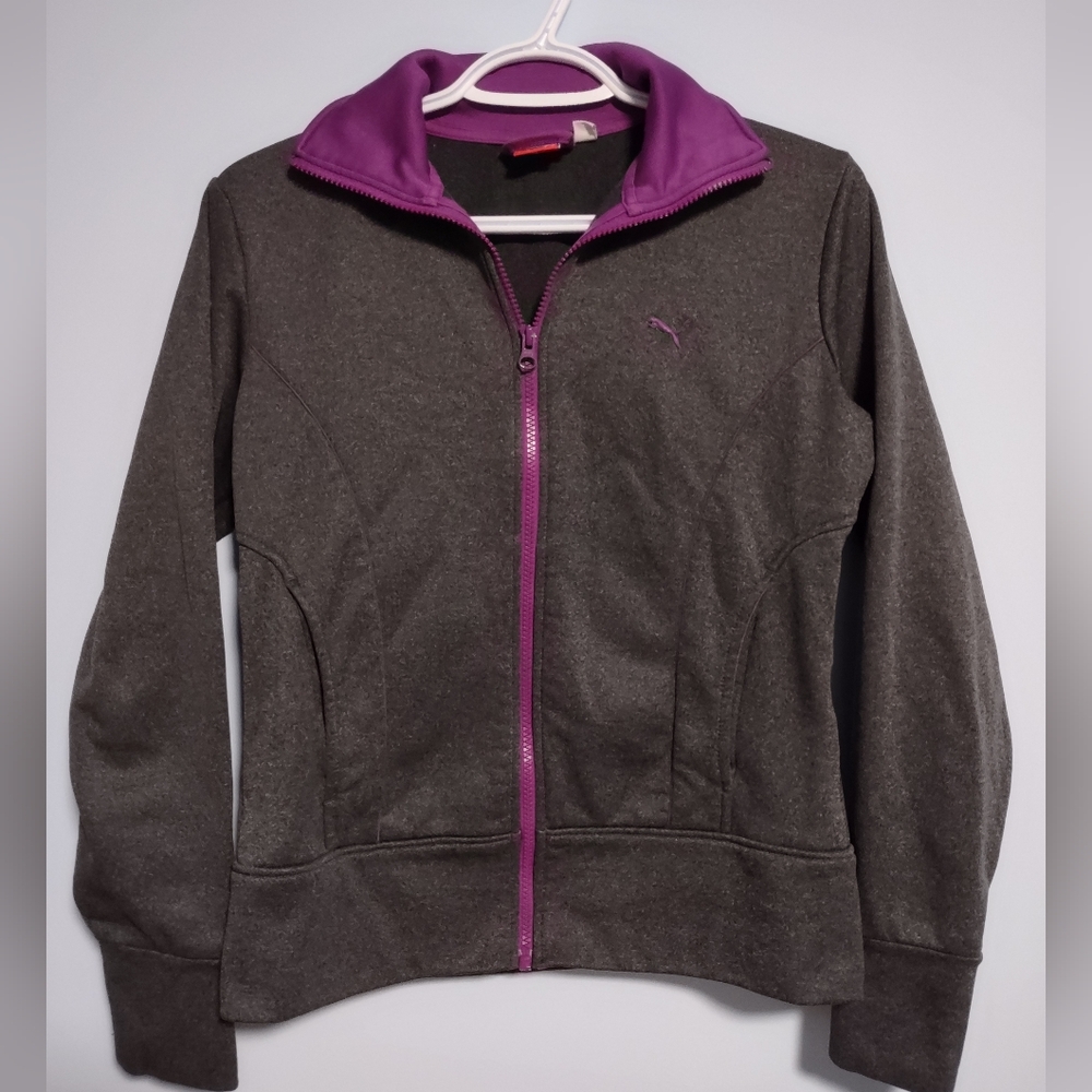 Puma Womens S Small Full Zip Long Sleeve Track Jacket Purple Gray Pockets